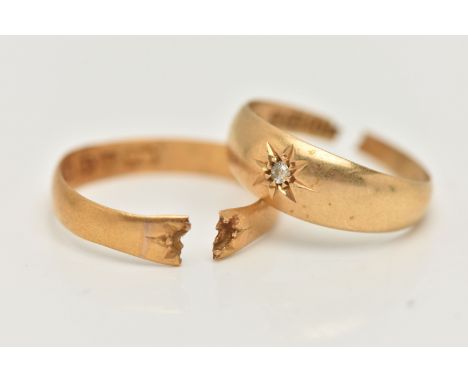 TWO RINGS, the first an AF 18ct gold ring, set with a single old cut diamond in a star setting, hallmarked 18ct Birmingham, a