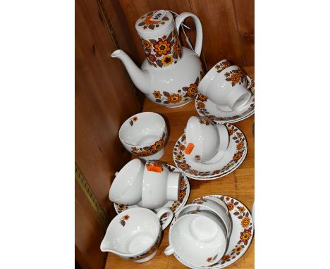 A MIDWINTER MQ2 SHAPE EIGHTEEN PIECE COFFEE SET IN 'SEPTEMBER SONG' PATTERN, pattern designed by Jessie Tait, comprising coff