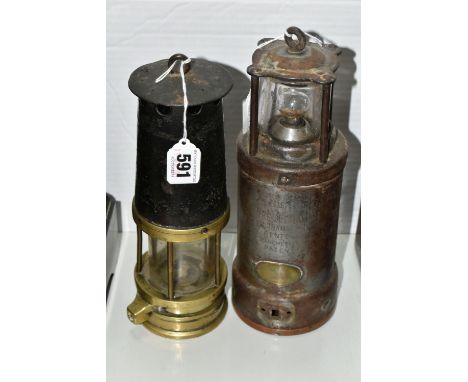 AN OLDHAM &amp; SON 'THE OLDHAM' TYPE C MINERS SAFETY LAMP, with a Johnson, Clapham &amp; Murphy MT3 Miners Safety lamp, both