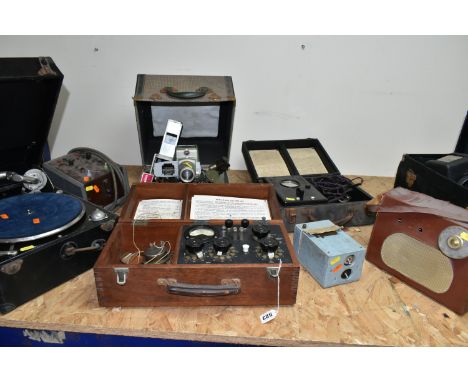 VINTAGE ELECTRICAL EQUIPMENT TO INCLUDE A MK1 Demolition Test Set, a Weston Model E665 Selective Analyser, two Aldis slide pr