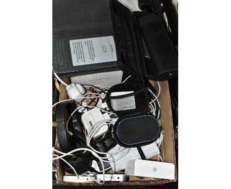 A BOX OF ELECTRICAL ENTERTAINMENT ITEMS ETC, to include two a 4GB Apple iPod, two Apple A1156 remote controls, boxed but used