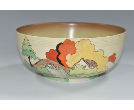 A CLARICE CLIFF 'LORNA' DESIGN BOWL, diameter 20cm, black backstamp 'Clarice Cliff- Wilkinson Ltd. England' (1) (Condition Re
