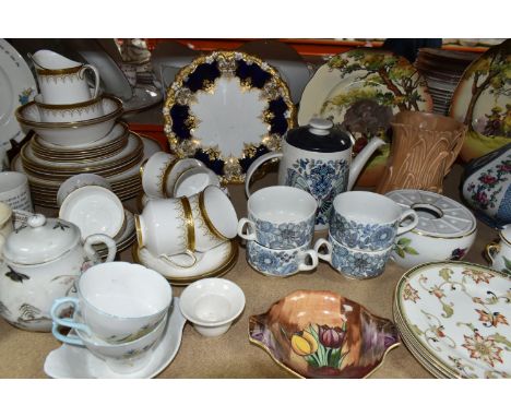 A QUANTITY OF NAMED CERAMICS, comprising a small Barbola style table mirror, a Royal Doulton 'Bunnykins' nursery mug, a Royal