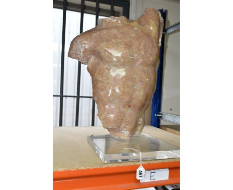 JACQUES Le BESCOND (FRANCE 1945) A PINK MARBLE SCULPTURE OF A MALE TORSO, carved in the neoclassical style with initials carv