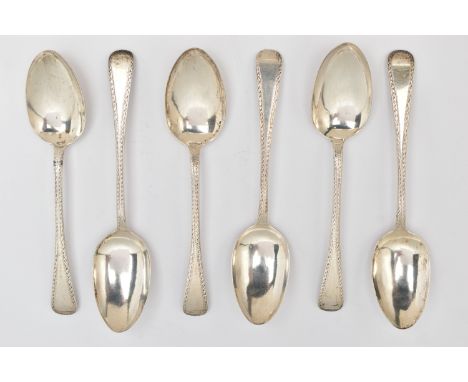 A SET OF SIX GEORGE IV SCOTTISH SILVER DESSERT SPOONS, old English pattern spoons with bright cut detail, each piece hallmark