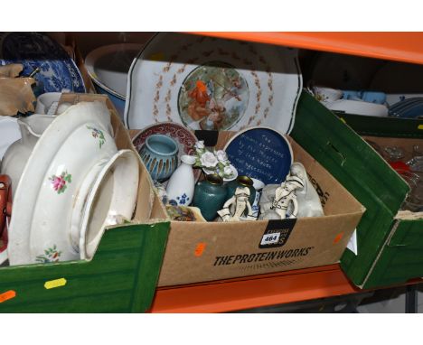 FIVE BOXES AND LOOSE CERAMICS AND GLASS WARE, to include a Lladro figure 'Girl with Child' no 4636 and matt Gres 'Angel Think