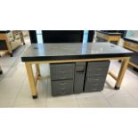 Wooden Table Display with Marble Top & Storage Drawers