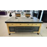 Wooden Table Display with Marble Top & Storage Drawers