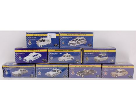 POLICE CARS; 9x ' Best Of British Police Cars ' 1:43 scale boxed diecast model cars. Most still sealed and unopened. 