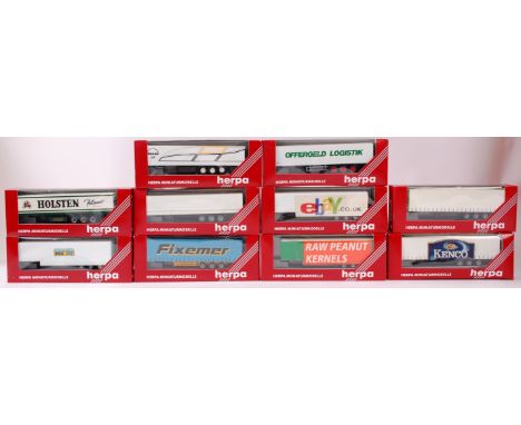 HERPA; A collection of 10x Herpa 1:76 scale diecast model advertising lorry trailers. Each within the original boxes. 

Note;