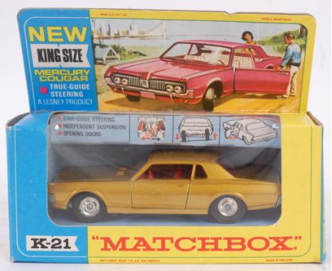 MATCHBOX; An original vintage Matchbox diecast model K-21 Mercury Cougar, by Lesney, appears to be unused within the original