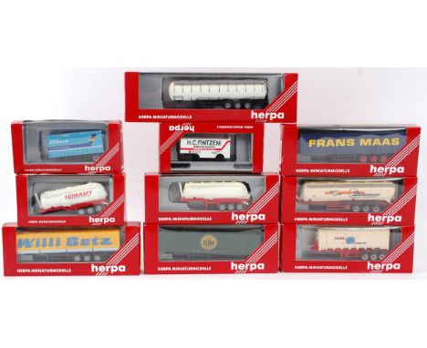 HERPA; A collection of 10x Herpa 1:76 scale diecast model advertising lorry trailers. Each within the original boxes. 

Note;