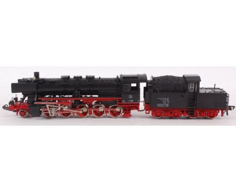FLEISCHMANN; HO gauge 50058 railway trainset locomotive and tender in black livery, by Fleischmann. Unboxed.