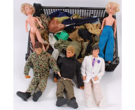ACTION MAN / SINDY; A collection of vintage Action Man dolls and Sindy dolls (and a Ken), along with a quantity of vintage Pa