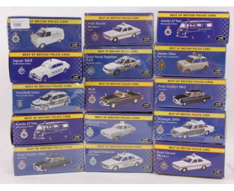 POLICE CARS; 15x ' Best Of British Police Cars ' 1:43 scale boxed diecast model cars - including Mk1 Transit, Mini, Jaguar Mk