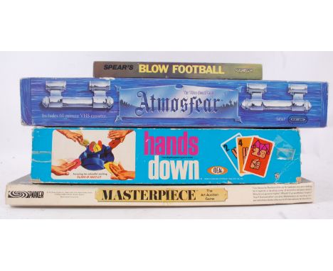 BOARD GAMES; A collection of 4x assorted vintage board games to include Spears Blow Football, Atmosfear, Ideal Hands Down and