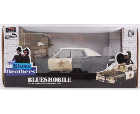 THE BLUES BROTHERS; A fabulous Joyride 1:18 scale Blues Brothers ' Bluesmobile ' diecast model car. Complete with all accesso