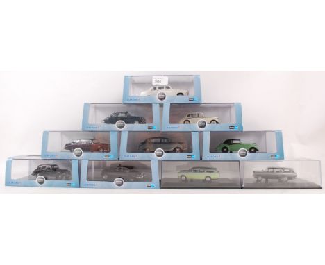 OXFORD; A collection of 10x Oxford Automobile Company 1:43 scale diecast model cars. Each within the original display case bo