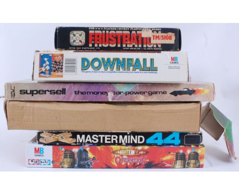 BOARD GAMES; A collection of original vintage board games, comprising of; Frustration, Downfall, Supersell, Battery Operated 