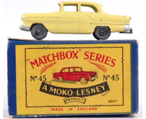 MOKO LESNEY; An original vintage Moko Lesney diecast model No. 45 Vauxhall Victor. Lemon / Yellow body, with silver metal whe