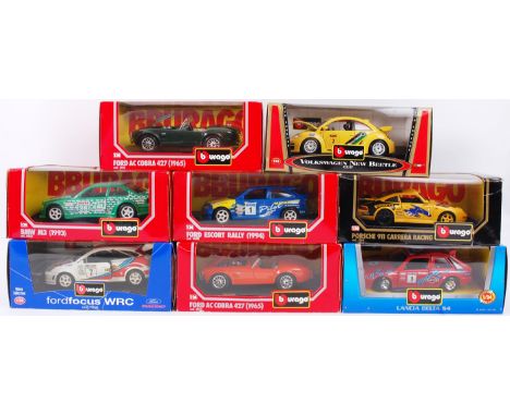 BURAGO; A collection of 8x Burago 1:24 scale boxed diecast model cars, each within their original display boxes.