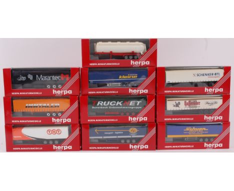 HERPA; A collection of 10x Herpa 1:76 scale diecast model advertising lorry trailers. Each within the original boxes. 

Note;