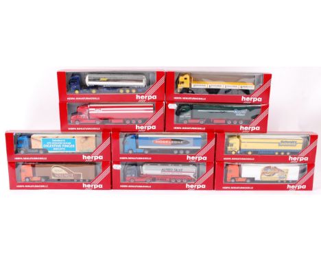 HERPA; A collection of 10x Herpa 1:76 scale diecast model advertising lorries and trailers. Each within the original boxes. 
