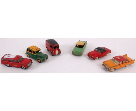 DINKY; A collection of assorted loose vintage Dinky diecast model cars comprising of; Plymouth Plaza Taxi, 180 Packard Clippe