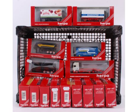 HERPA; A collection of 15x assorted Herpa 1:76 scale diecast model advertising lorry trailers / cabs / accessories. Each with