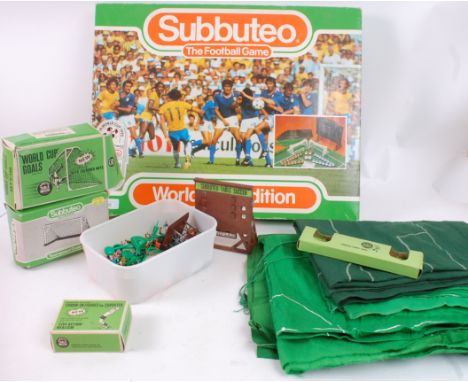 SUBBUTEO; A collection of assorted Subbuteo to include World Cup Edition boxed set, vintage boxed accessories, loose players 
