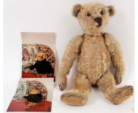 A RARE AND EARLY 1908 STEIFF TEDDY BEAR; Circa 1908, with 'STEIFF' period button to right ear. Original boot button eyes, blo