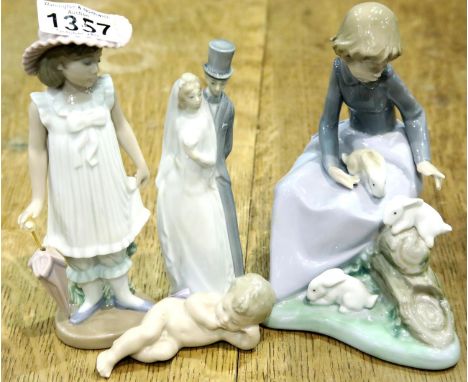 Four figurines of Nao, 2 girls, cherub and a couple. P&P Group 2 (£18+VAT for the first lot and £3+VAT for subsequent lots)Co