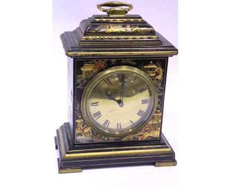 Chinoiserie decorated bracket clock with French movement, H: 19 cm, working at lotting. P&amp;P Group 2 (£18+VAT for the firs