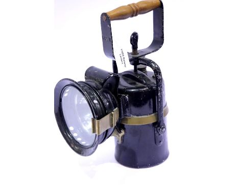 Steel and brass LNER railway lamp with wooden handle. P&amp;P Group 2 (£18+VAT for the first lot and £3+VAT for subsequent lo