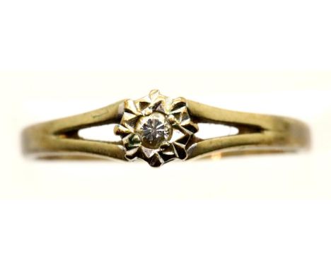 9ct gold illusion set diamond set solitaire ring, size K, 1.3g. P&amp;P Group 1 (£14+VAT for the first lot and £1+VAT for sub