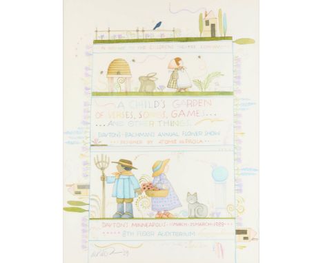 Thomas Anthony "Tomie" dePaola (American, 1934-2020). Mixed media on paper depicting a design created for the Dayton's - Bach