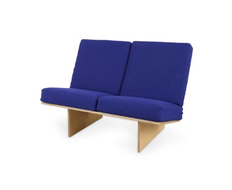 David Salmela (American, b. 1945). Modern and minimalist design loveseat sofa or couch. Veneered plywood frame with Maharam w