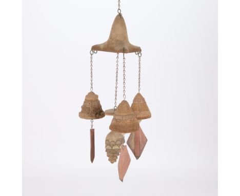 Paolo Soleri (Italian/American, 1919-2013) for Arcosanti, United States. Cluster of three ceramic bronze wind bells or wind c