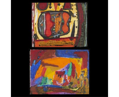 Norris Embry (American, 1921-1981). Group of two mixed media on paper abstract paintings. Both signed along the lower right; 