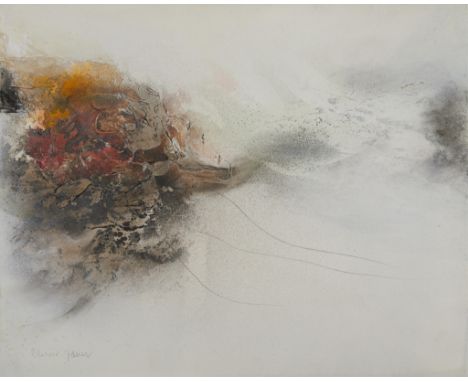 Albert Christ-Janer (American, 1910-1973). Mixed media on gesso board painting depicting a textured abstract form in warm ton