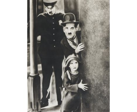 Charcoal on paper drawing depicting actors Charlie Chaplin and Jackie Coogin in a scene from "The Kid" (1921).Sight; height: 