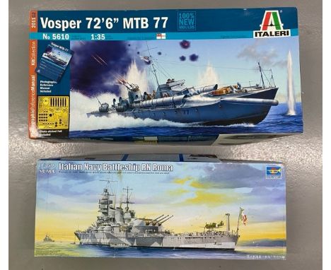 2 Model Kits - Trumpeter Italian Navy Battleship RN Roma & Italeri Vosper 72'6" MTB 77 1/35 Scale  (3850g). (2)Trumpeter Ital