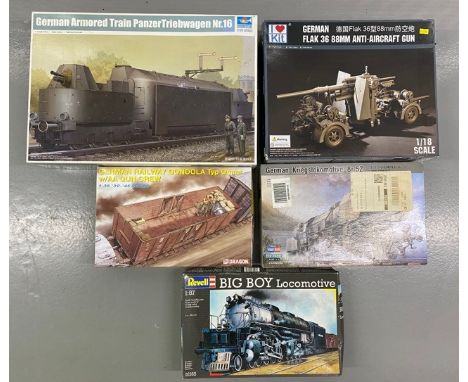 5 Model Kits - Trumpeter German Armoured Train Panzertriebwagen Nr.16 & I love kit German Flak 36 88MM Anti-aircraft gun & Ho