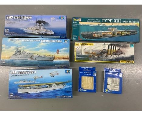 10 Model Kits - Trumpeter USS Langley CV-1, Trumpeter Admiral Graf Spee, Trumpeter SMS Szent Istvan, Zvezda 'Varyag', Revell 