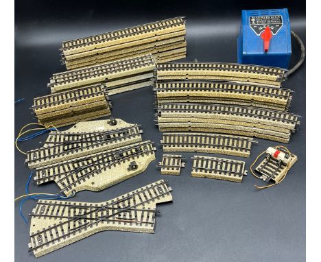 Over 40 sections of Marklin HO 2-Rail track(3700g)Includes:-Cross-over, LH & RH turn-out, Curves and StraightsTwo have had ba