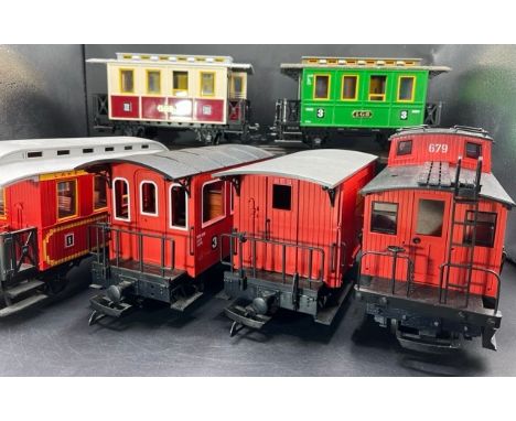 6 G Scale LGB Coaches/Vans 'Ready-to-Roll' (4400g) All un-boxed LGB 3rd Class 4-wheel passenger coach Green livery LGB Santa 