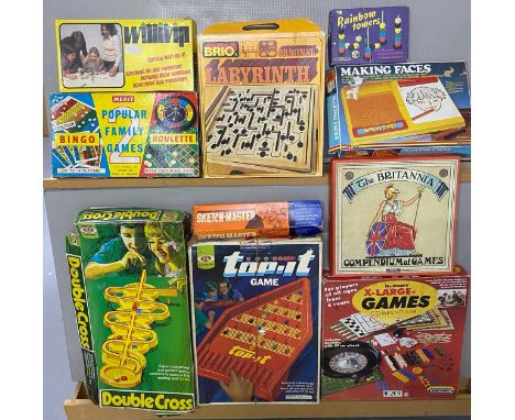 10 Vintage Board Games including. (8700g)Labyrinth, WillItTip, Bingo Roulette, Rainbow Towers, Making Faces, Double Cross, Sk