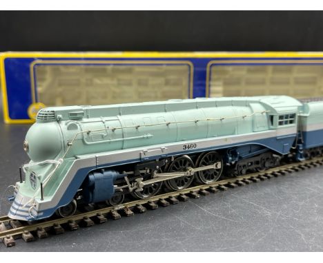 AHM by Rivarossi HO 1202 4-6-4 Hudson Santa FE 'Blue Goose' steam locomotive #3460, tested Runner (500g) in original Fair box