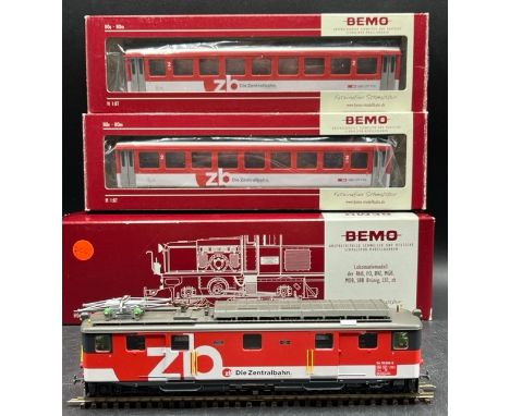 Bemo HOm 1:87 scale Zentralbahn electric loco DCC with two corresponding VerstÃ¤rkungswagens, each boxed and Tested Runner(55