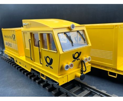 G Scale LGB 20970 Deutsche Post Sprinter set with container & trailer wagon, Un-boxed, Tested Non-Runner(2400g)One container 